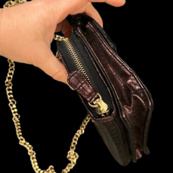 ✨ Kate Landry Burgundy Croc-Embossed Crossbody / Wallet-on-Chain ✨ - Picture 13 of 13